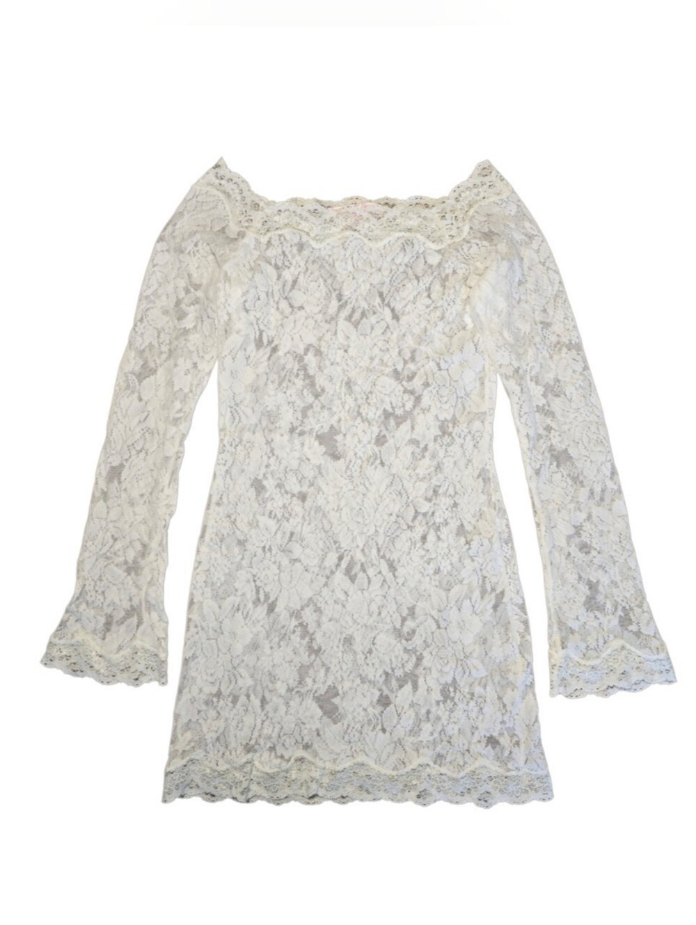 Y2K Victoria’s Secret White Sheer Floral Lace Bell Sleeve Mini Dress Small